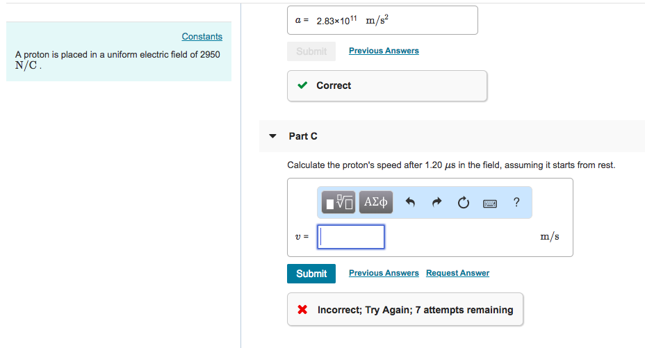 Solved 2.83x 1011 m/s2 a= Constants Previous Answers A | Chegg.com