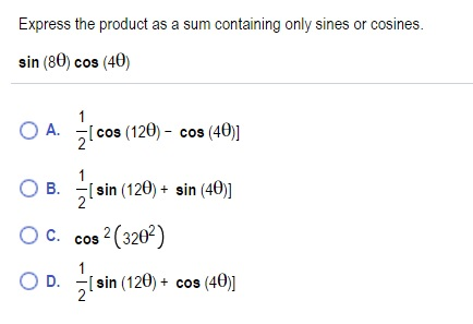 Solved Express the product as a sum containing only sines or | Chegg.com