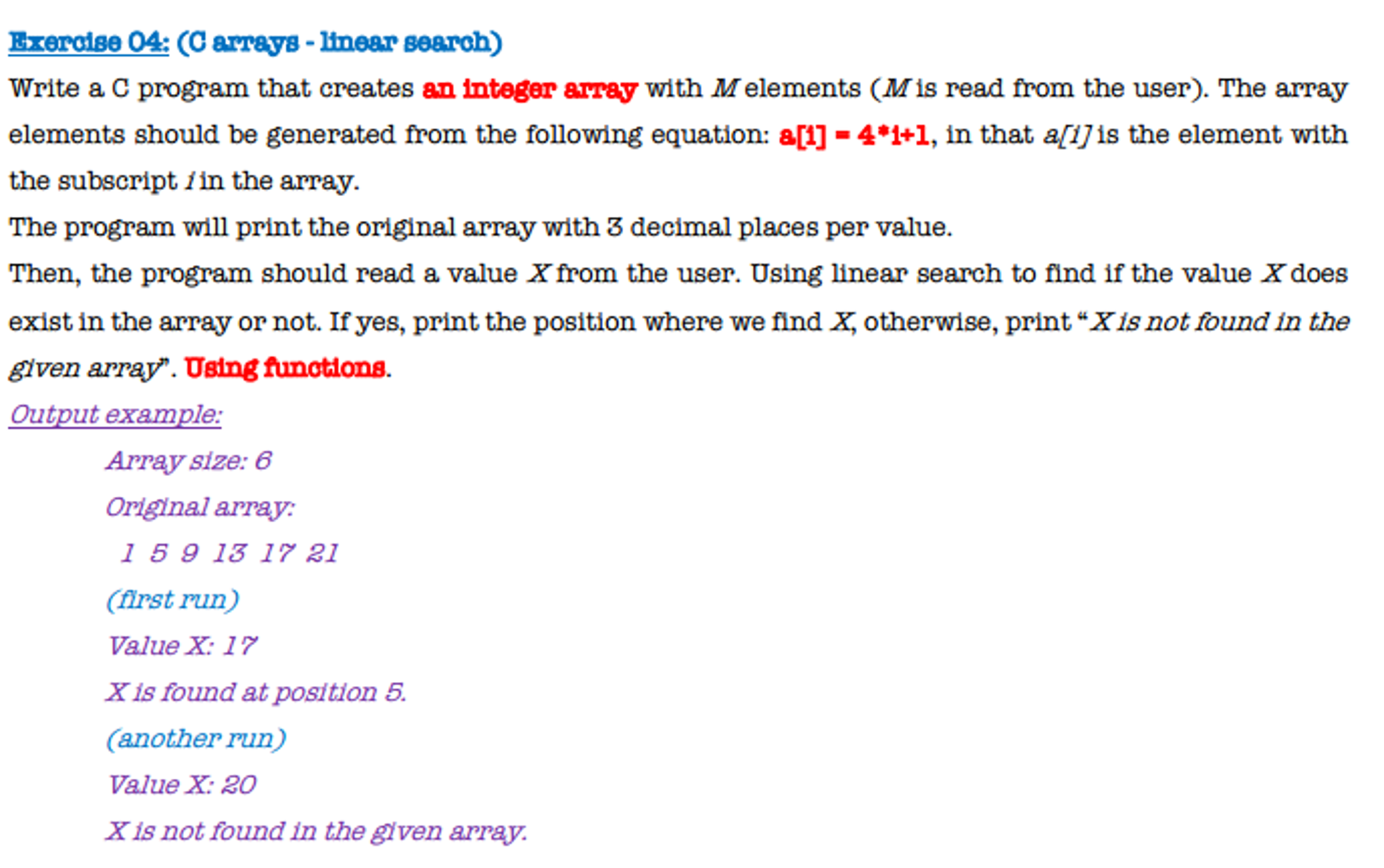 Solved Write a C program that creates an integer array with | Chegg.com
