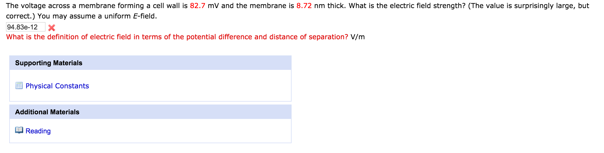 Solved The voltage across a membrane forming a cell wall is | Chegg.com