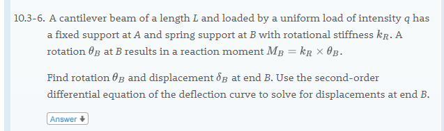 Solved 10.3-6. A cantilever beam of a length L and loaded by | Chegg.com