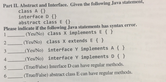 Solved Part II. Abstract and Interface. Given the following | Chegg.com