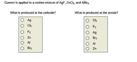 Solved Current is applied to a molten mixture of AgF, ZnCl2, | Chegg.com