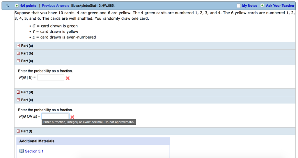 Solved Suppose that you have 10 cards. 4 are green and 6 are