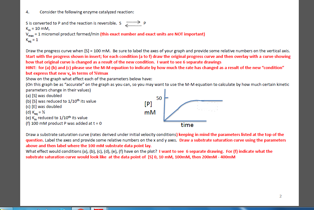 Solved Consider the following enzyme catalyzed reaction S