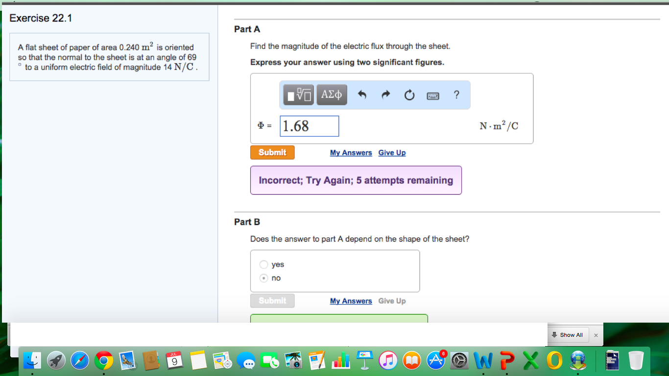 Solved Exercise 22.1 A flat sheet of paper of area 0.240 m^2