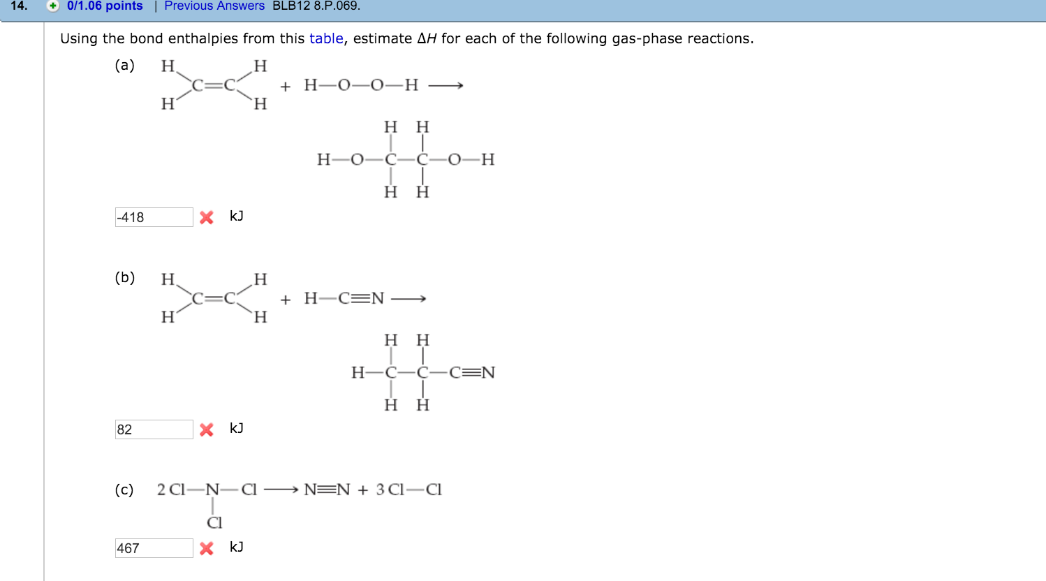 Solved Using The Bond Enthalpies From This Table, Estimate | Chegg.com