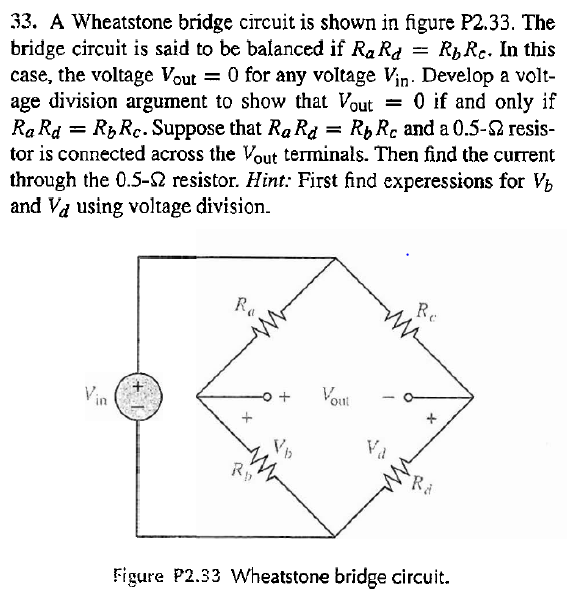 Solved A Wheatstone Bridge Circuit Is Shown In Figure P2.33. | Chegg.com