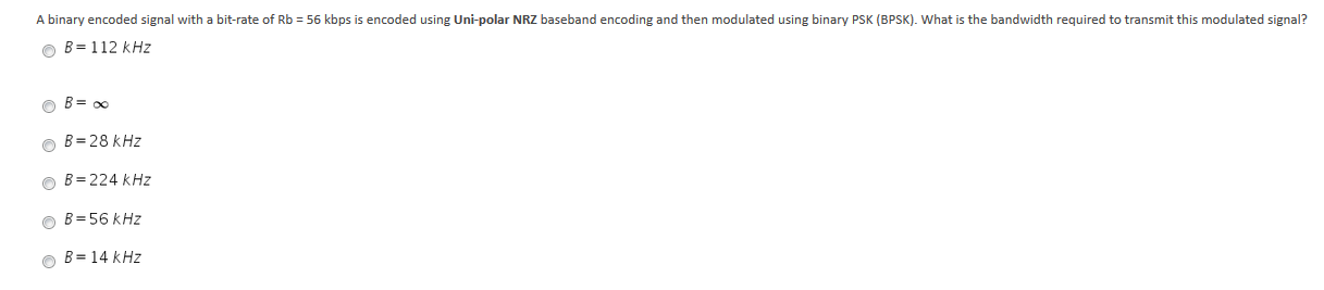 Solved A Binary Encoded Signal With A Bit-rate Of Rb = 56 | Chegg.com