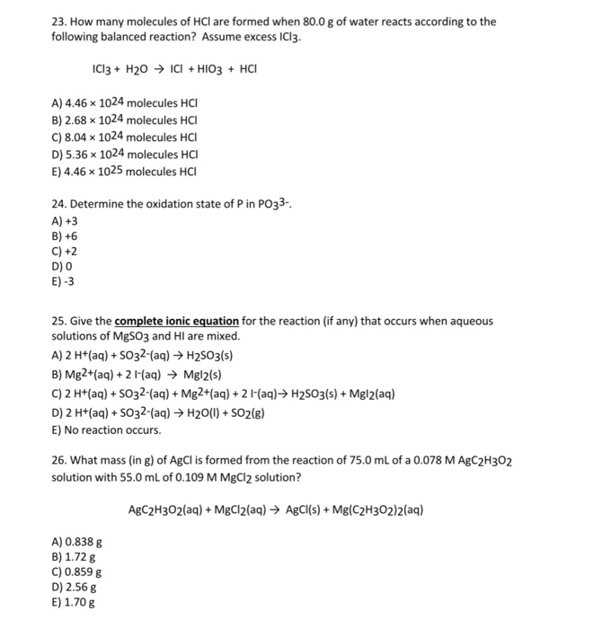 Solved How many molecules of HCl are formed when 80.0 g of | Chegg.com