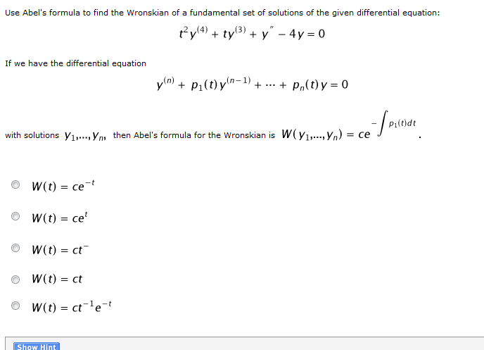 Solved Use Abel's formula to find the Wronskian of a | Chegg.com