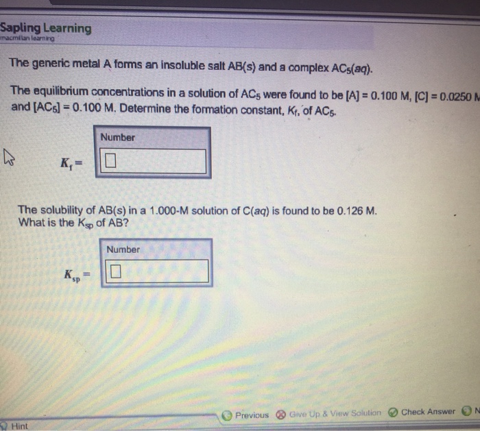 Solved Determine the formation constant k(f) of AC5