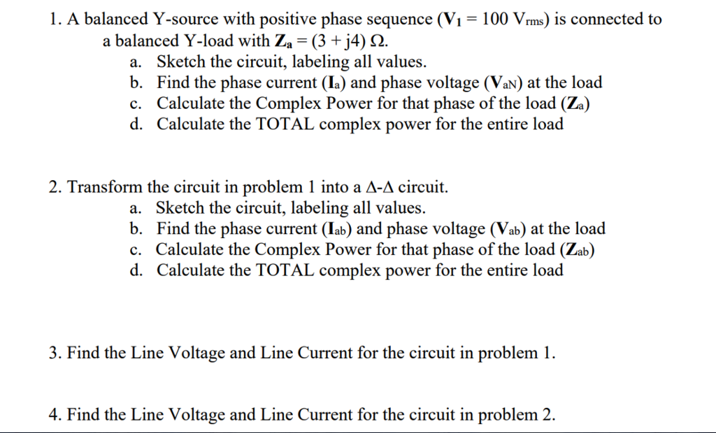 Solved 1 a balanced y source with positive phase sequence chegg