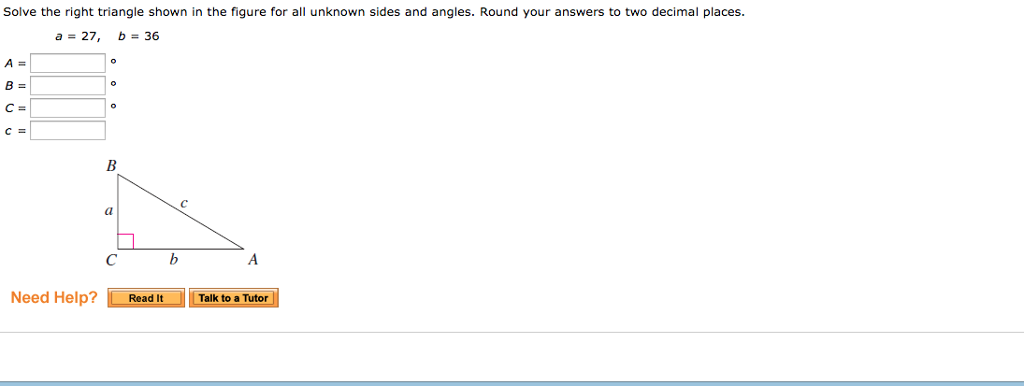 Solved Solve the right triangle shown in the figure for all | Chegg.com