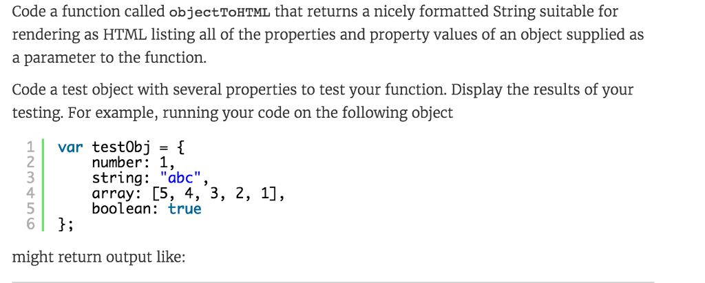Solved Code a function called objectToHTML that returns a | Chegg.com