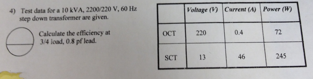 Solved Calculate the efficiency of a transformer based off | Chegg.com