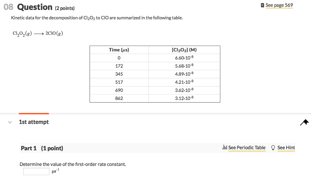 Solved e See page 569 08 Question (2 points) Kinetic data | Chegg.com