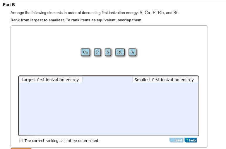 Solved Part B Arrange The Following Elements In Order Of | Chegg.com