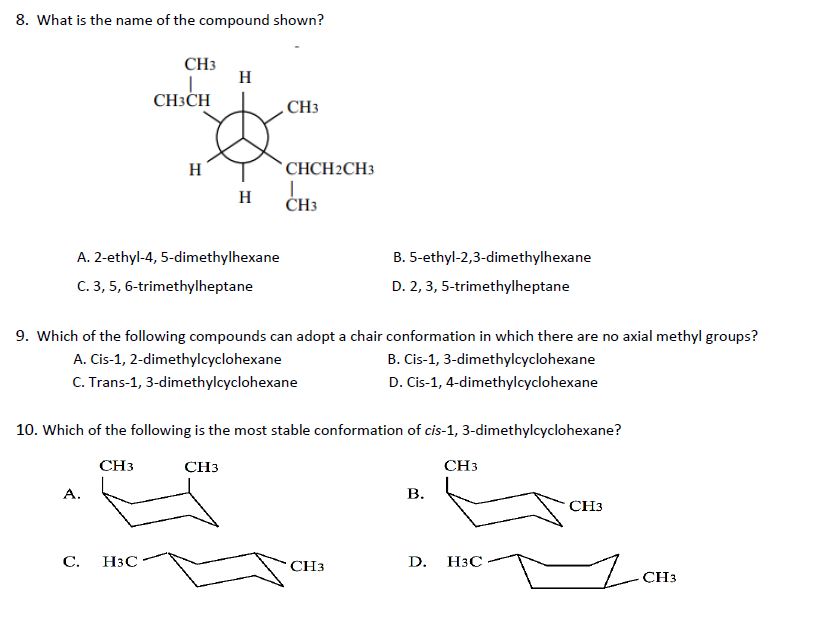 Solved 8. What is the name of the compound shown? CH3 CH3CH | Chegg.com