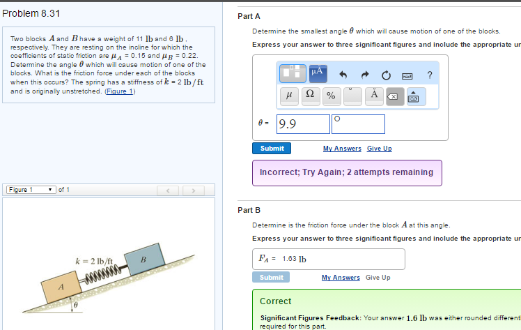 Solved Two blocks A and B have a weight of 11 lb and 6 lb, | Chegg.com