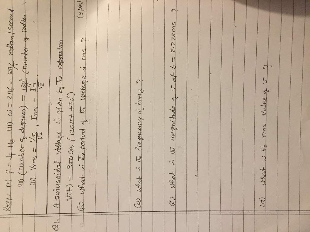 Solved Q1. A sinusoidal voltage is given by the expression | Chegg.com