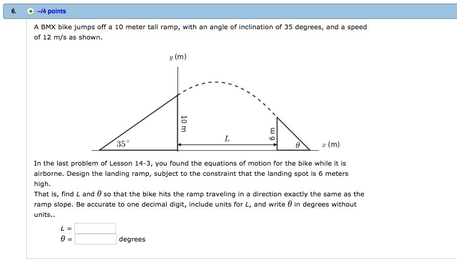Solved A BMX bike jumps off a 10 meter tall ramp, with an | Chegg.com
