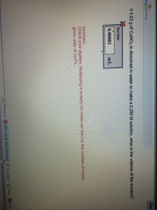 Solved If 4.03 g of CUNO_3 is dissolved in water to make a | Chegg.com