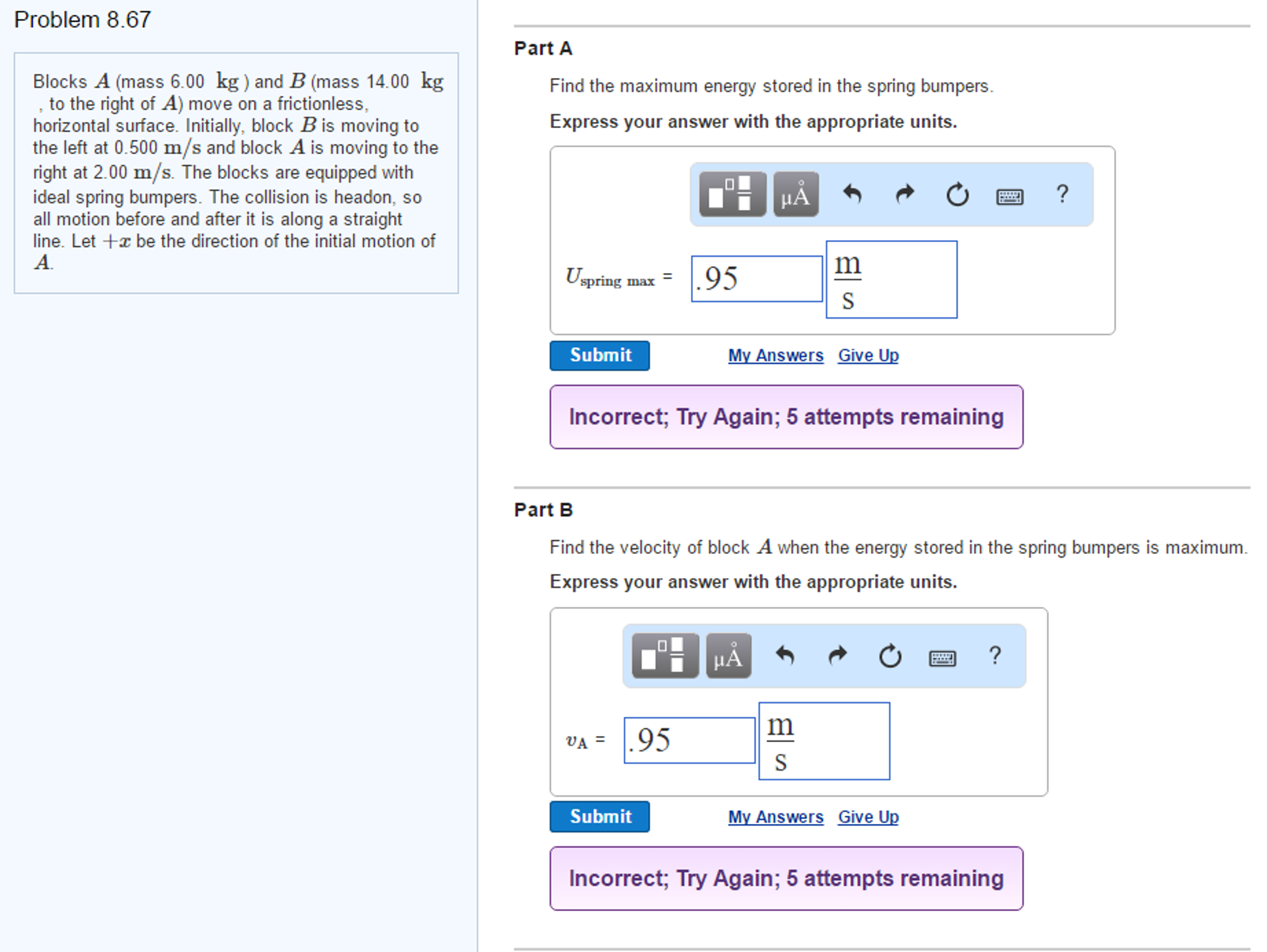 Solved Blocks A (mass 6.00 Kg) And B (mass 14.00 Kg, To The | Chegg.com