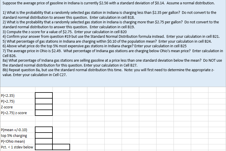 Solved Suppose the average price of gasoline in Indiana is