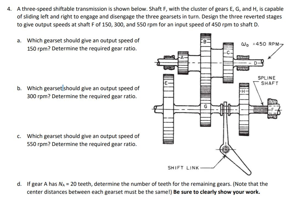 Solved A three-speed shiftable transmission is shown below. | Chegg.com