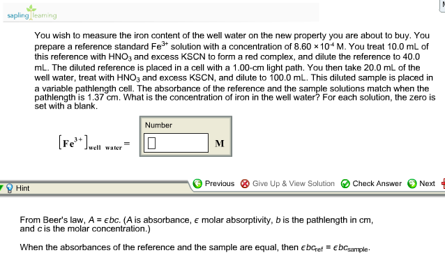 Solved You Wish To Measure The Iron Content Of The Well | Chegg.com