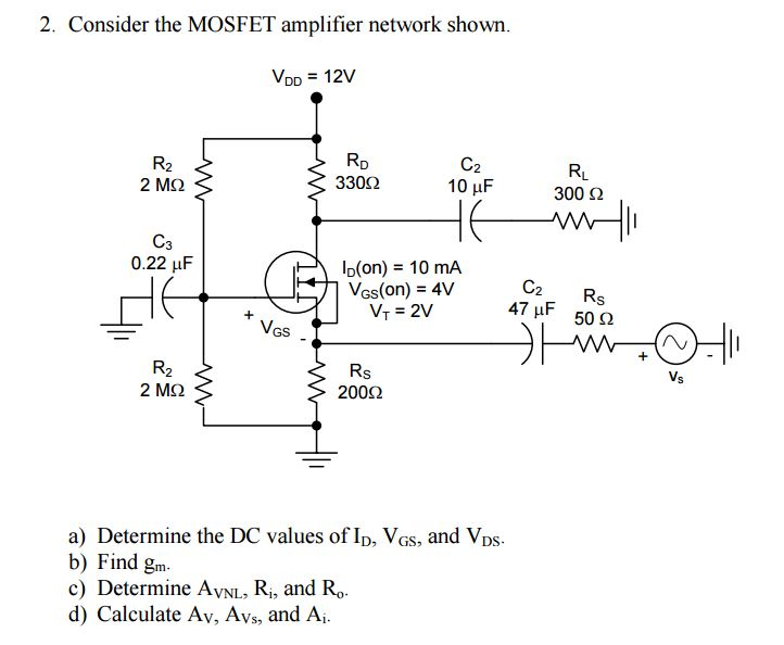 Solved Consider the MOSFET amplifier network shown. | Chegg.com