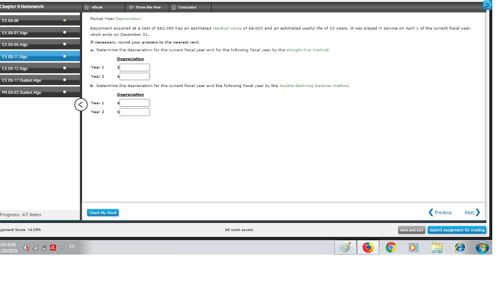 Solved Chapter 9 Homework Show Me HowCalculator Pertial-Year | Chegg.com