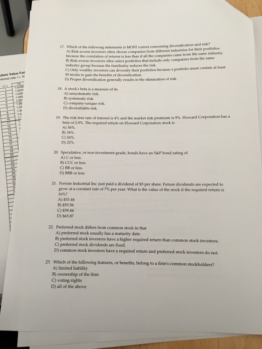 Solved (text not clear) A stock's beta is a measure of its