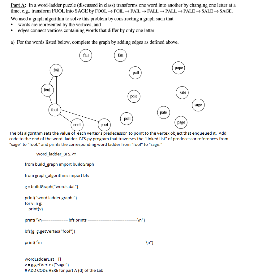 Part A In a wordladder puzzle (discussed in class) Chegg.com
