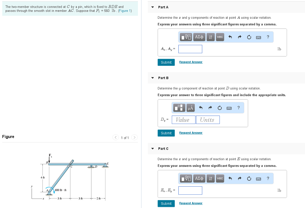 Solved The two-member structure is connected at C by a pin, | Chegg.com