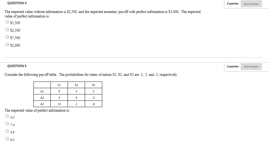 Solved QUESTION 1 2 points Save Answer The expected value | Chegg.com
