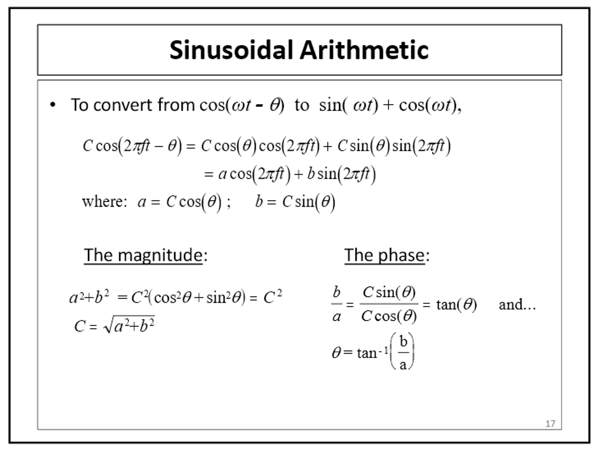 Solved To convert from cos omega t theta to sin cot Chegg