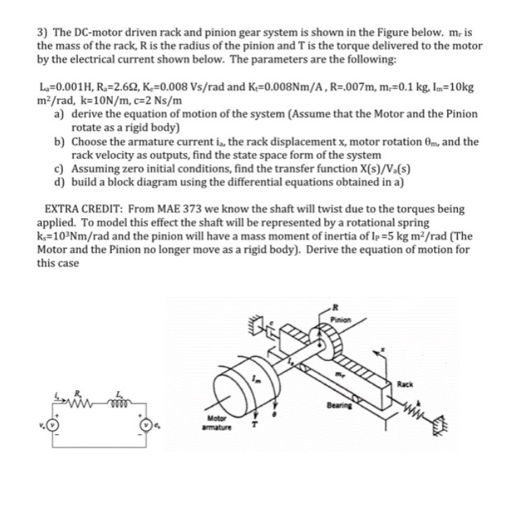 Solved 3) The DC-motor driven rack and pinion gear system is | Chegg.com