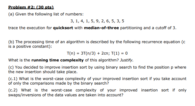 solved-problem-2-30-pts-a-given-the-following-list-of-chegg