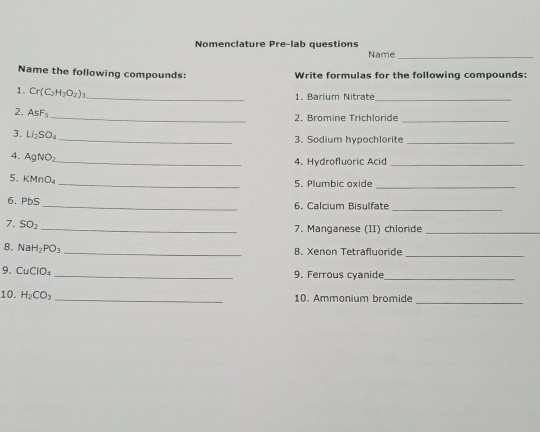 Solved Nomenclature Pre-lab questions Name Name the | Chegg.com