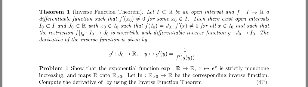Solved Theorem 1 (Inverse Function Theorem). Let ICR be an | Chegg.com