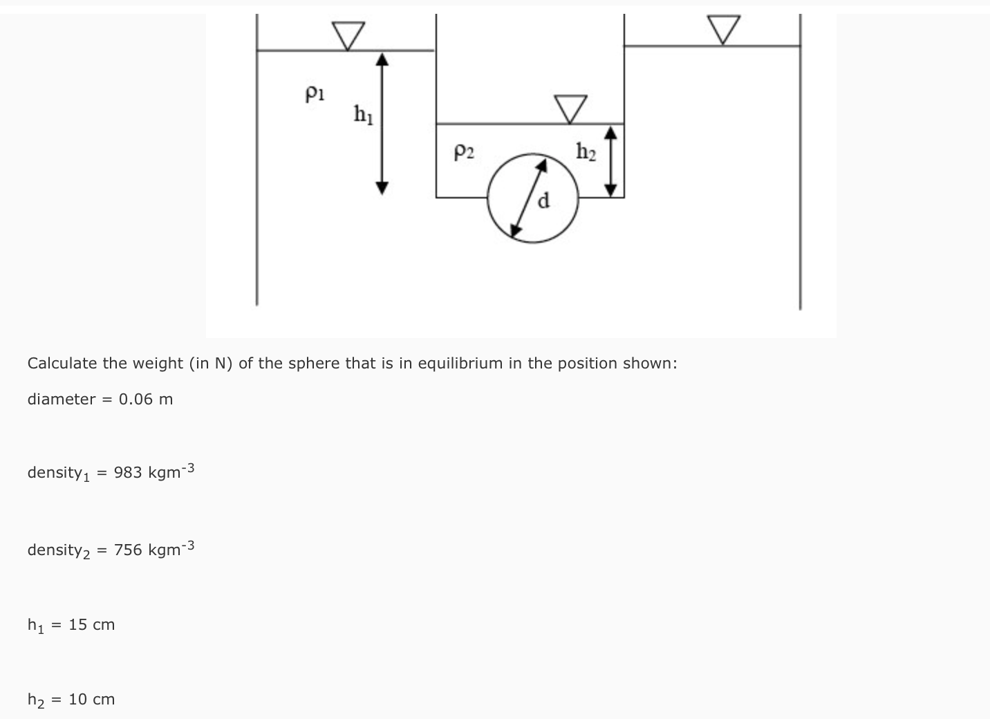 Solved Calculate the weight (in N) of the sphere that is in | Chegg.com