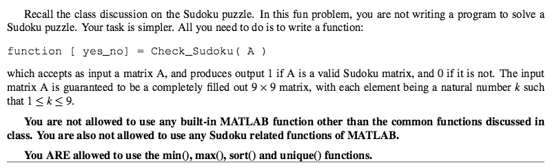 Recall The Class Disussion On The Sudoku Puzzle In Chegg