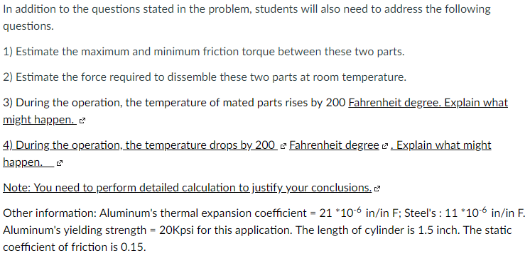 Solved The table gives data concerning the shrink fit of two | Chegg.com