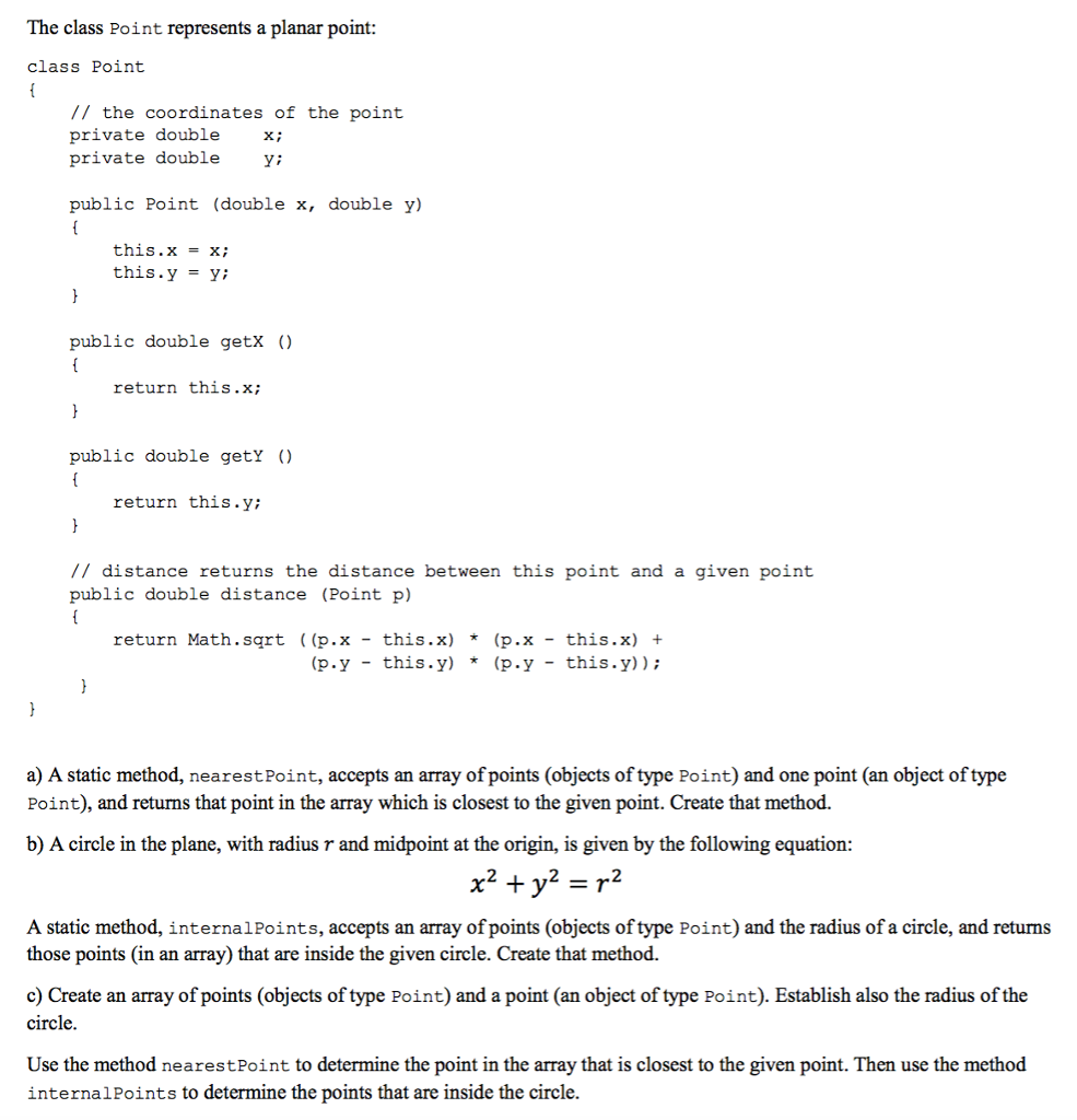 Solved The class Point represents a planar point class Point | Chegg.com