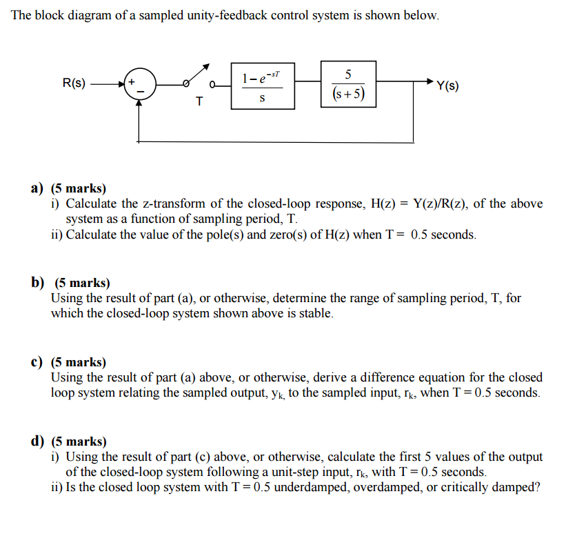 Solved The block diagram of a sampled unity-feedback control | Chegg.com