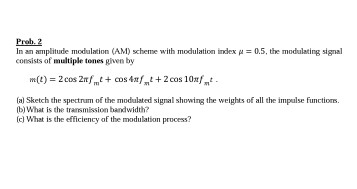 Solved Prob. 2 In An Amplitude Modulation (AM) Scheme With | Chegg.com