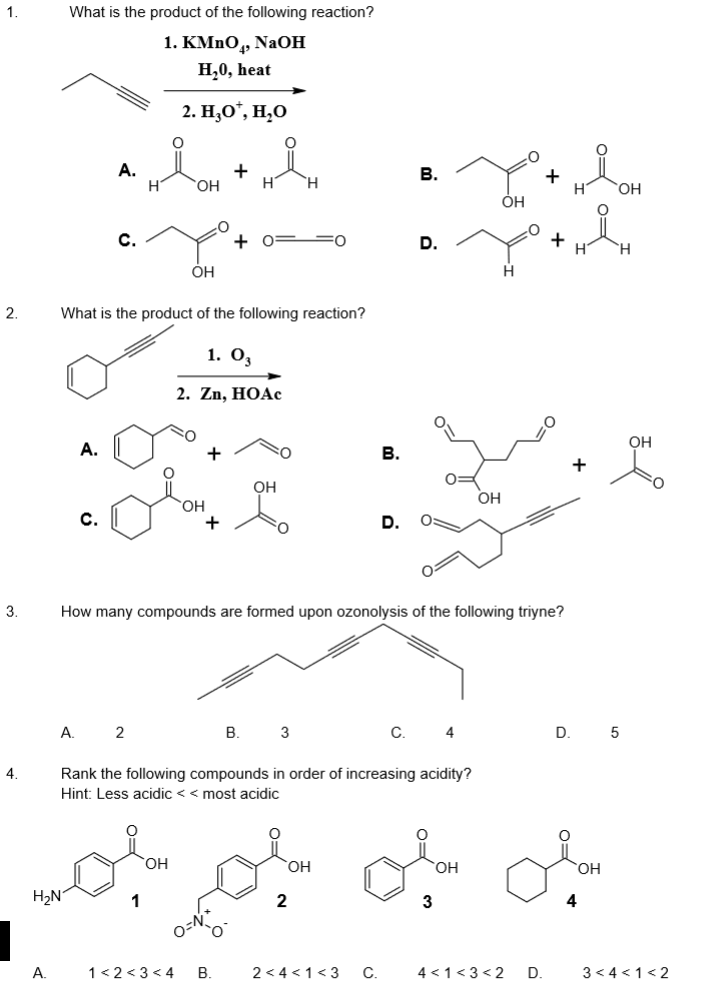 Solved What is the product of the following reaction? 1. | Chegg.com