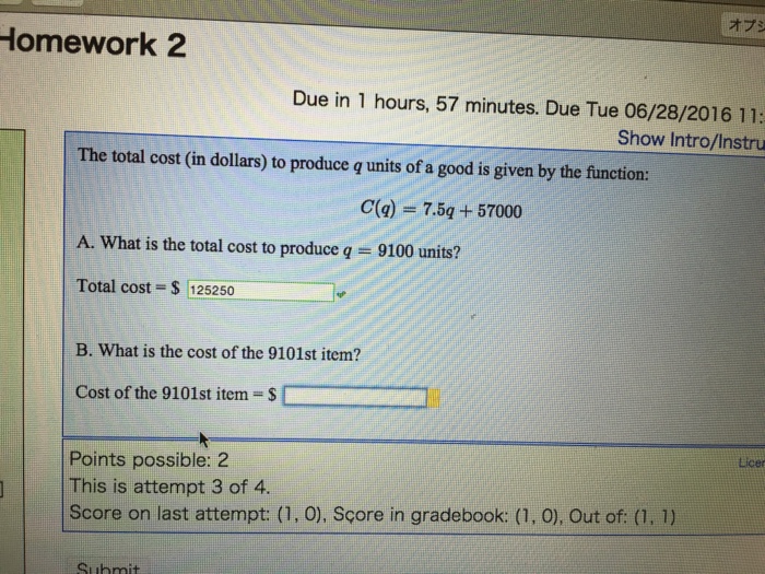 Solved The Total Cost In Dollars To Produce Q Units Of A